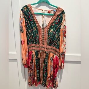 Farm Rio for Anthropologie Floral Long-Sleeve V-Neck Dress